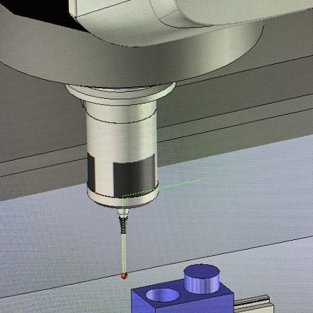 Simulatie in TopSolid 7 van een 3D-taster die een werkstuk controleert binnen een CMX meetprogramma